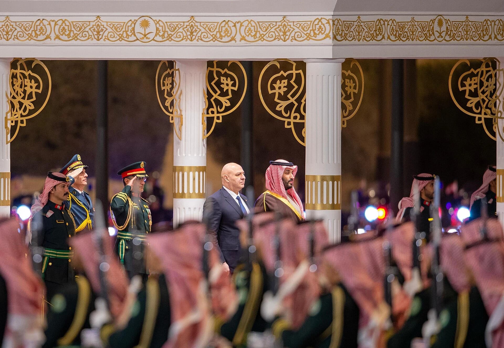 Crown Prince Mohammed bin Salman receives Lebanese President Joseph Aoun at Al Yamamah Palace in Riyadh.