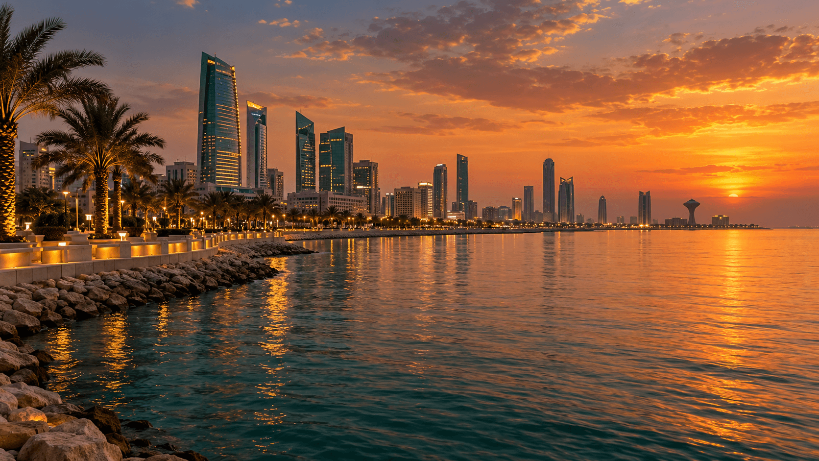 Eastern Province waterfront skyline at sunset