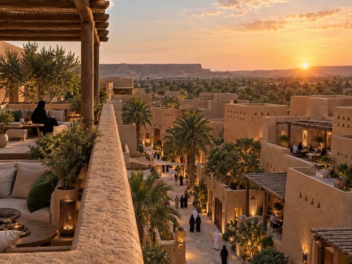 AI interpretation inspired by Diriyah’s Najdi architecture; not an exact design or site photograph