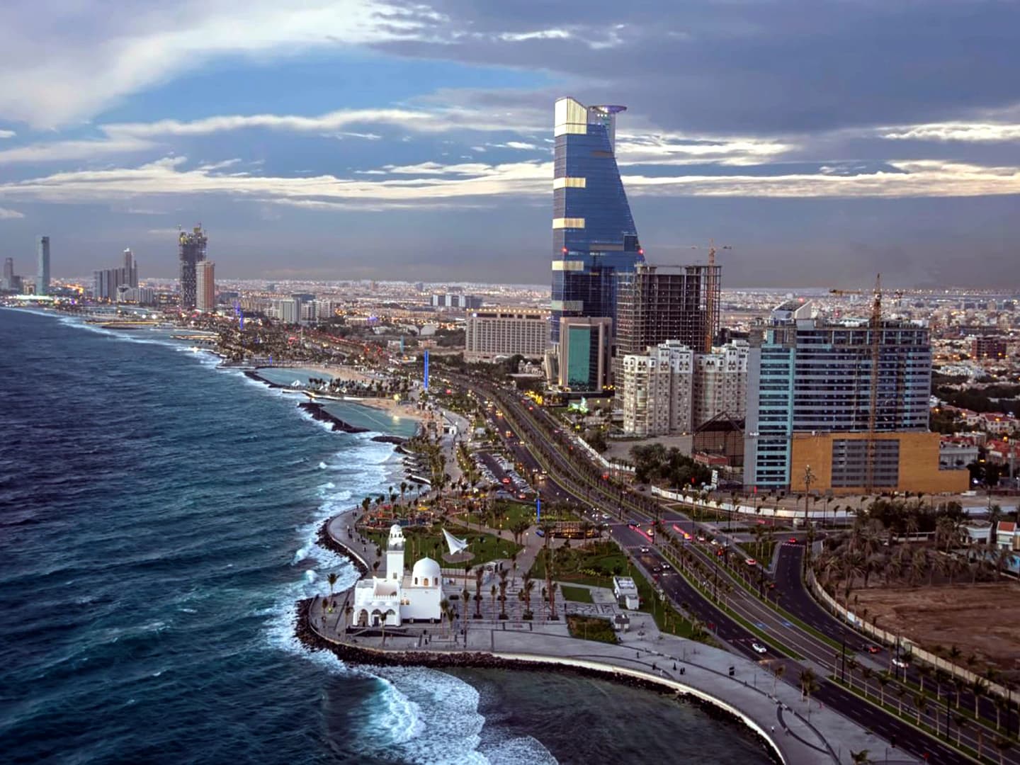 Real photograph of Jeddah waterfront credited to Saudi Press Agency via Wikimedia Commons