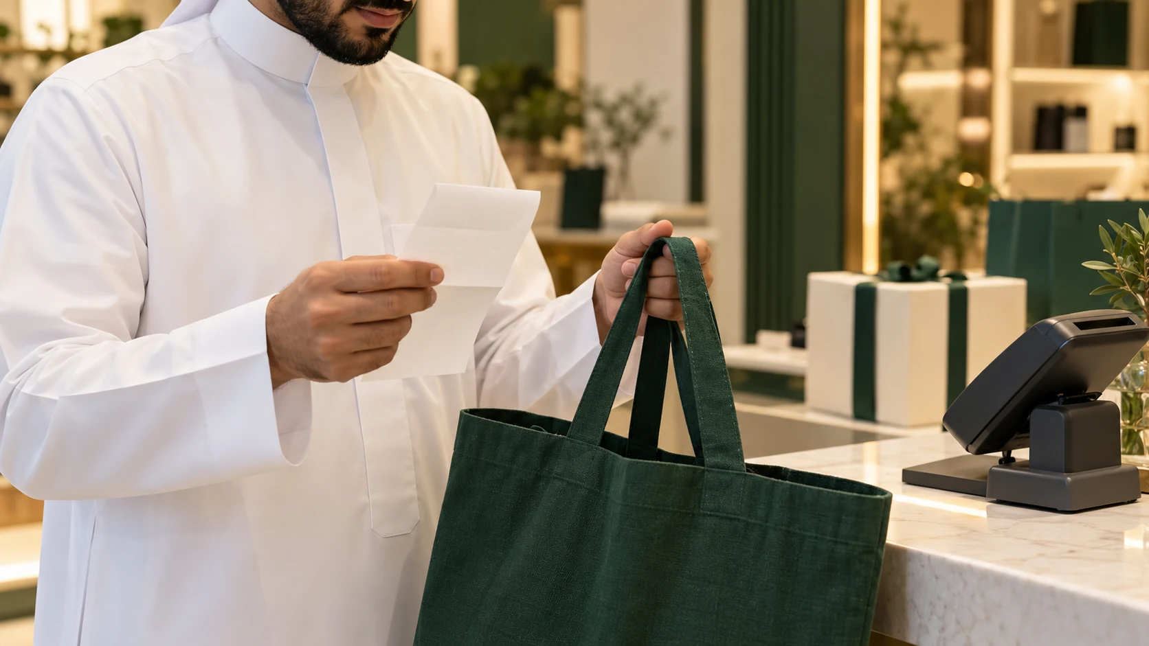 Illustrative shopping receipt review with no transaction data