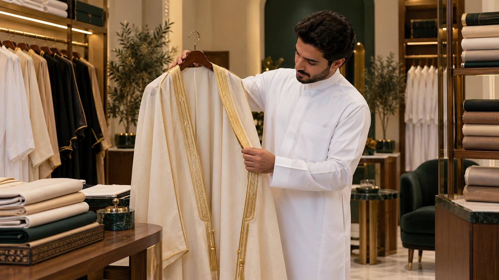 Illustrative bisht presentation in an unnamed Saudi atelier